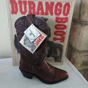 NWT Vintage Durango Rich Brown Leather Cowboy Safety Toe Boots Size 7.5 Mens